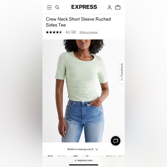 NWT Express Crew neck short sleeved ruched sides tee - light green color - Picture 1 of 11